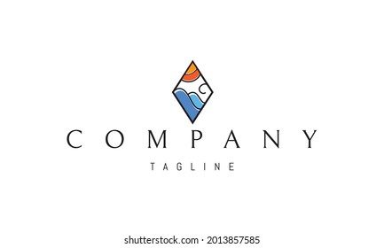 Logo vector en el que una imagen abstracta del sol y de las olas en forma de hombus.