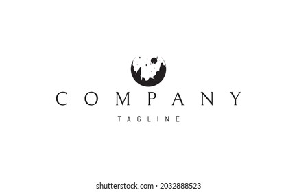 Vector logo on which an abstract image of a mountain landscape from another planet.