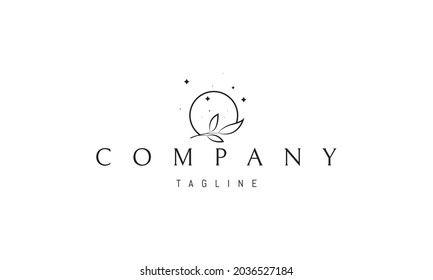 Vector logo on which an abstract image of a tree twig on a background of the moon and stars.