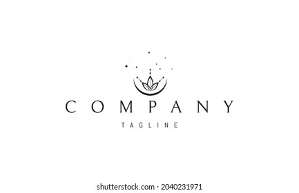 Vector logo on which an abstract image of the moon and three leafs above it.