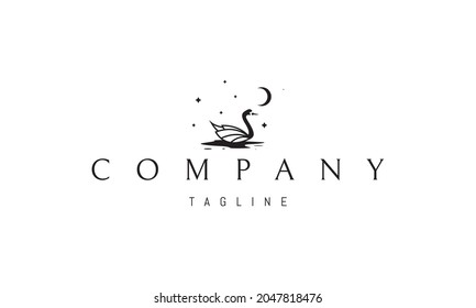 Vector logo on which an abstract image of a swan on the lake at night.