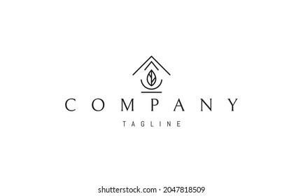 Vector logo on which an abstract image of a leaf under the roof.