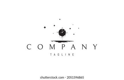 Vector logo on which an abstract image of a melting clock personifies the value of time.
