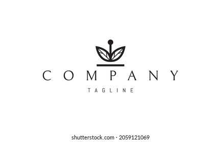 Vector logo on which an abstract image of two leaves in the form of a bowl.
