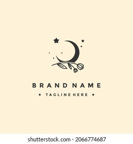 Vector logo on which the abstract image of the moon with an elegant twig with leaves.