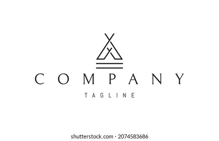 Vector logo on which an abstract image of a tourist tent in the form of the letter A.