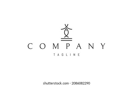 Vector logo on which an abstract image of a silhouette of a fish under the roof.