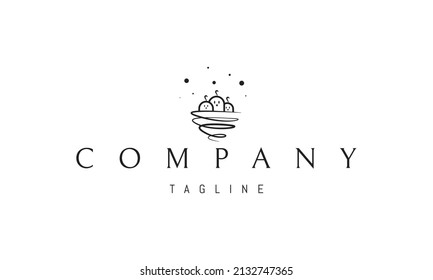 Vector logo on which an abstract image of three chicks sitting in a nest.