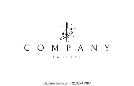 Vector logo on which an abstract image of a musical treble clef against the background of space.
