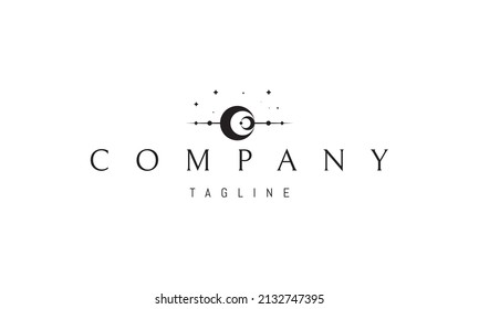 Vector logo on which an abstract image of the space horizon with two moons.