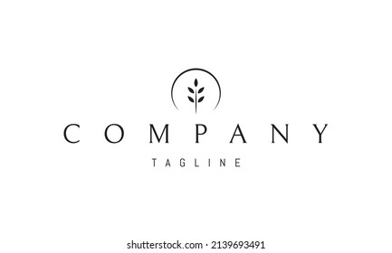 Vector logo on which an abstract image of a wheat sprout on a sunset background.