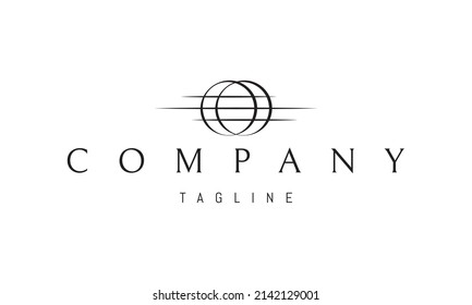 Vector logo on which an abstract image of two intersecting spheres with three horizontal lines.