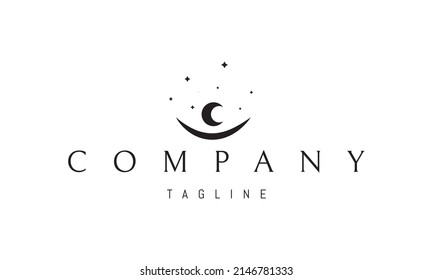 Vector logo on which an abstract image of the moon in a bowl against the background of stars.