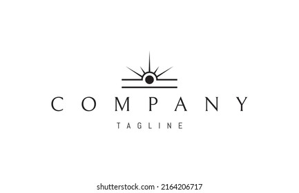 Vector logo on which an abstract image of the symbol of the sun at sunset.