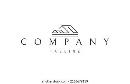 Vector logo on which an abstract image of two roofs in a linear style.
