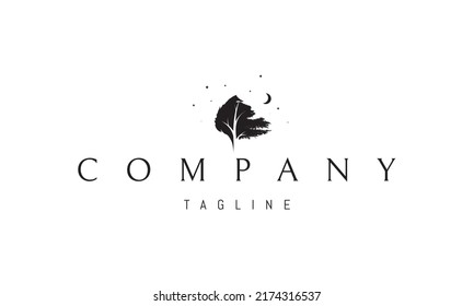 Vector logo on which an abstract image of a tree bent under the pressure of a strong wind.