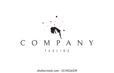 Vector logo on which an abstract image of a girl floating in a dream against the background of stars.