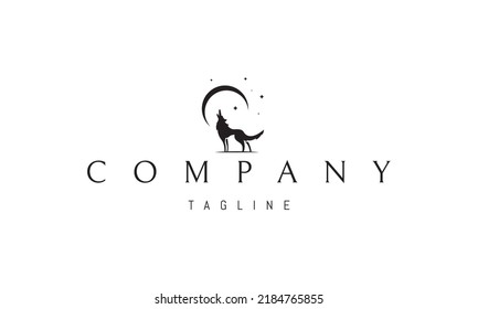 Vector logo on which an abstract image of a wolf howling at the moon.