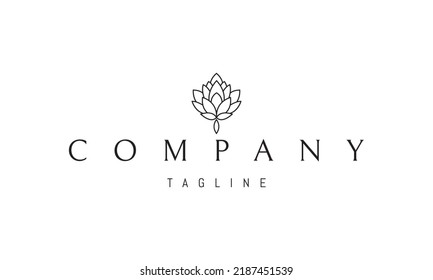 Vector logo on which an abstract image of a hop flower in a linear style.