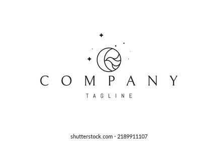 Vector logo on which an abstract image of the moon in a circle with waves.
