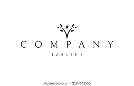 Vector logo on which an abstract image of a man with his hands raised up in the form of a tree.