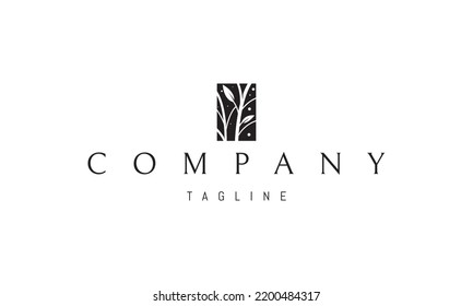 Vector logo on which an abstract image of the silhouette of a dense forest in a rectangle.