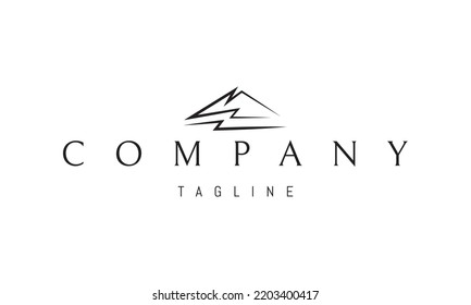 Logotipo vectorial en el que una imagen abstracta de una montaña y un río en forma de dos relámpagos.