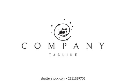 Logo vector en el que una imagen abstracta de un perro con gafas en un remolino.