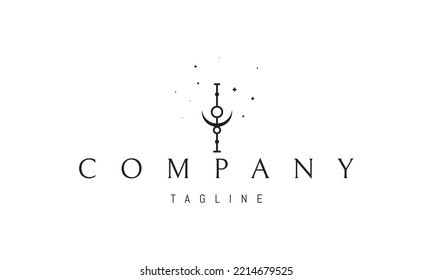 Vector logo on which an abstract image of a wand with the moon against the background of stars.