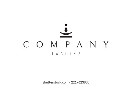 Vector logo on which an abstract image of a drop and a bowl in the form of a meditating person in the lotus position.