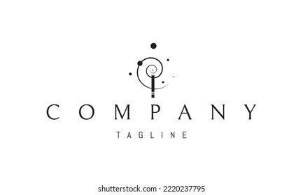 Vector logo on which an abstract image of an artists pencil against the background of a cosmic whirlpool.