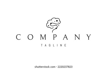 Vector logo on which an abstract image of the brain in the style of one line.