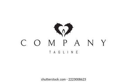 Vector logo on which an abstract image of folded angel wings in the shape of a heart with candles in the middle.