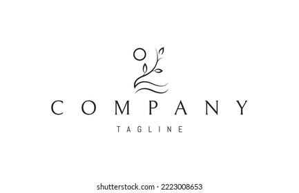 Vector logo on which an abstract image of a tree sprout with waves under it.