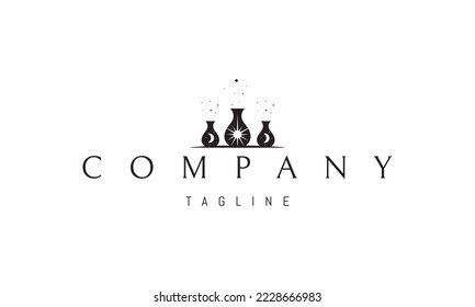 Vector logo on which an abstract image of three clay jugs with the moon and the sun.