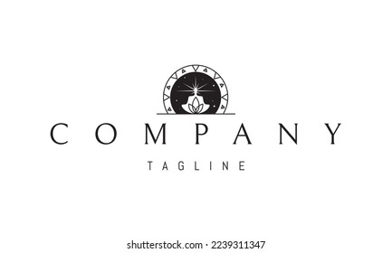 Vector logo on which an abstract image of an enlightened meditating yoga teacher.