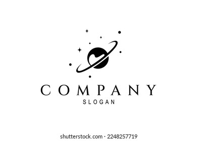 Vector logo on which an abstract image of a planet with an orbit in outer space.