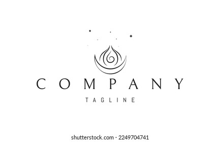 Vector logo on which an abstract image of a magical flame with a moon at the base.