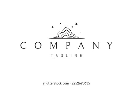 Vector logo on which an abstract image of a mountain consisting of several layers in a linear style.