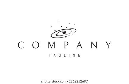 Vector logo on which an abstract image of the solar system with planets and the sun.