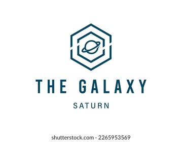 Vector logo on which an abstract image of a planet with an orbit in outer space.