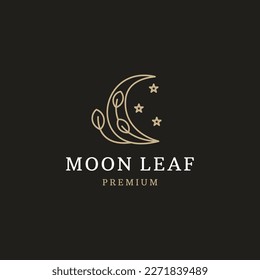 Vector logo on which the abstract image of the moon with an elegant twig with leaves.