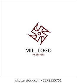Vector logo on which an abstract image of a mill with blades in the form of wheat.