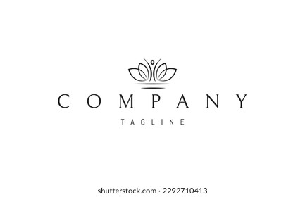Vector logo on which an abstract image of a man with raised hands against the background of lotus petals.