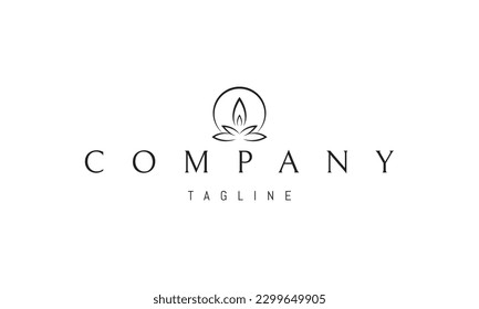 Vector logo on which an abstract image of a candle flame against the background of the sun and leaves.