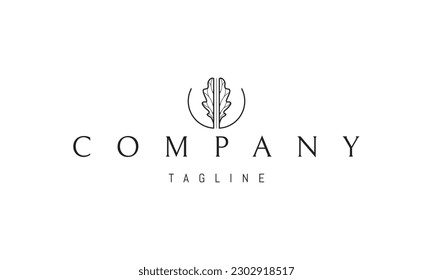 Vector logo on which an abstract image of an oak leaf in a semicircle.