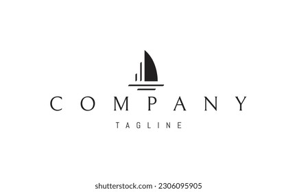 Vector logo on which an abstract image of a yacht in a linear simplified style.