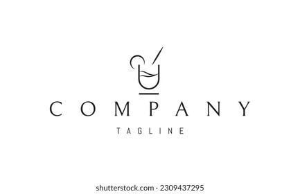 Vector logo on which an abstract image of a drink with a straw in a linear style.