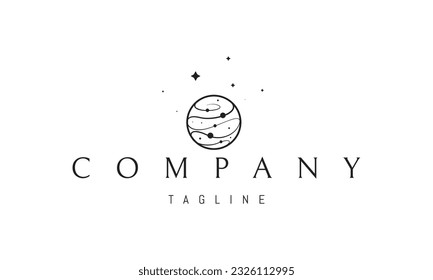 Vector logo on which an abstract image of the planet on the background of the stars.