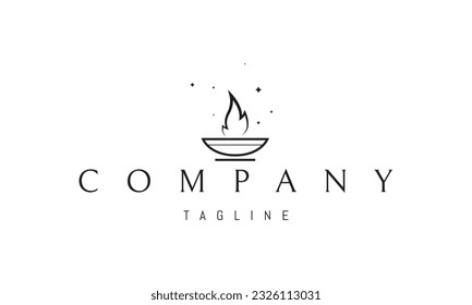 Vector logo on which an abstract image of a sacred fire in a bowl.